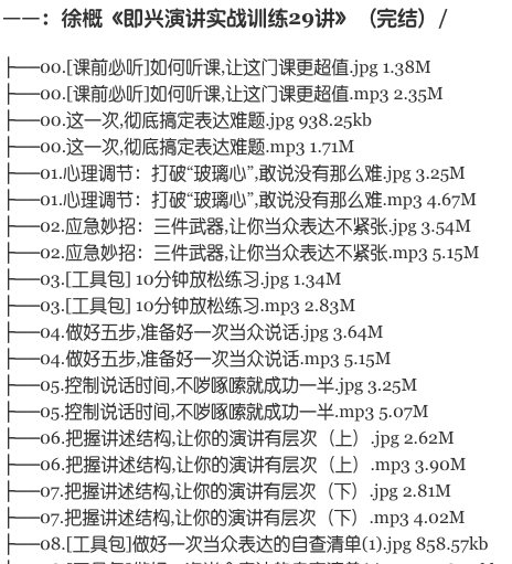 樊登读书会：即兴演讲‭‮战实‬‬训练29讲价值98元-百度云分享_趣资料资源课程