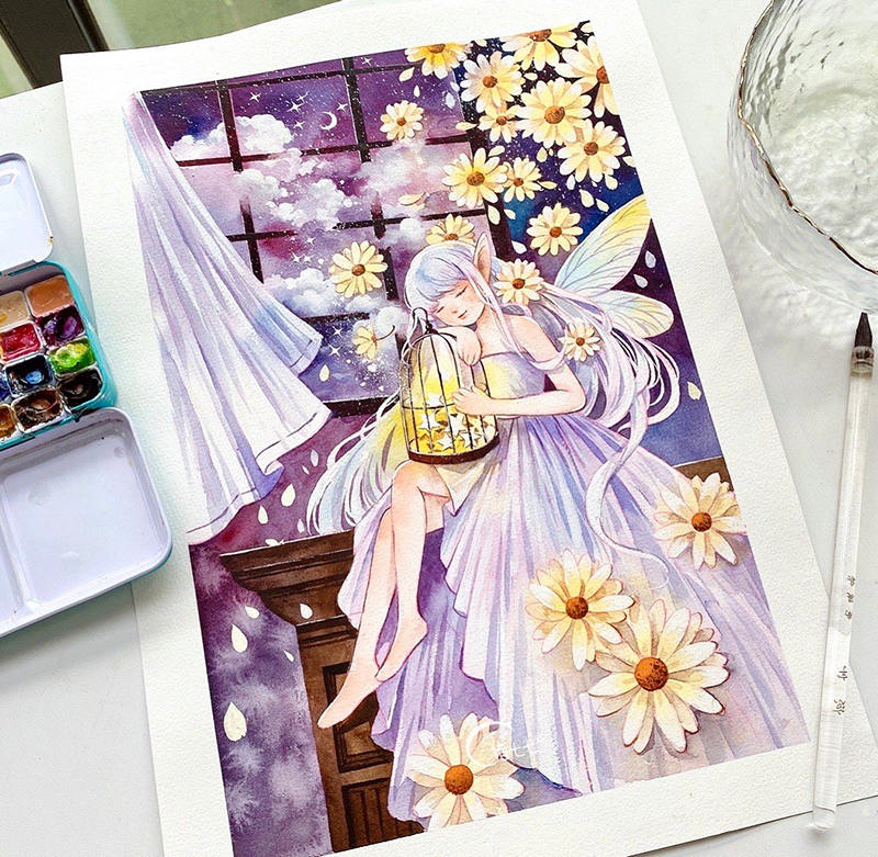 诣七七水彩插画进阶班第二期2021年6月结课【画质不错】_百度云网盘视频资源