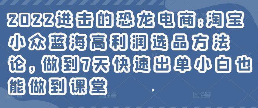 2022进击的恐龙电商:淘宝小众蓝海高利润选品方法论