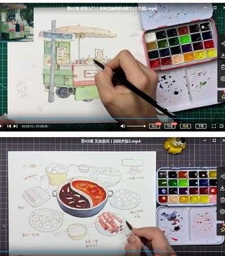 阿童木旅行插画系统课2022年钢笔淡彩【画质不错有资料】