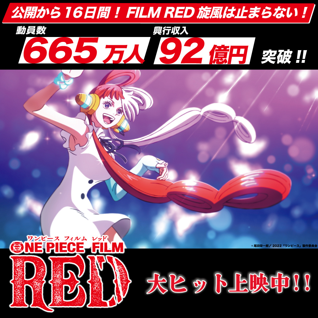 《海贼王：红发歌姬》就已经达到了92亿日元、观影人数665万人！