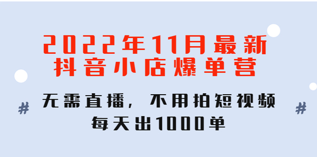 2022年11月最新抖音小店爆单营