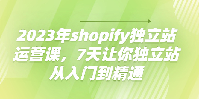 2023年shopify独立站运营课,7天让你独立站从入门到精通网盘分享