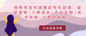 视频号线性逻辑起号实战课：底层逻辑+人群选品+平台区别+话术拆解+付费投放等插图