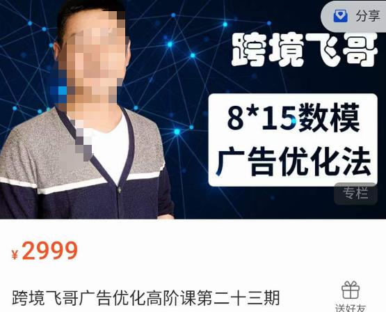 跨境飞哥・广告优化高阶课第二十三期，8*15数模广告优化法百度网盘