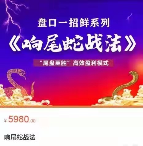 【老姜】原价5980元的《盘口一招鲜系列：响尾蛇战法，尾盘至胜高效盈利模式》