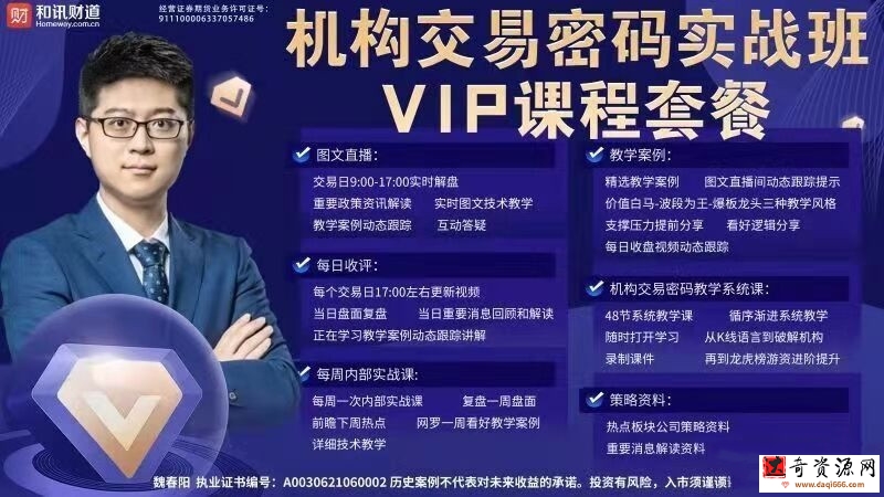【魏春阳】机构交易密码高级班课程 2023年百度网盘