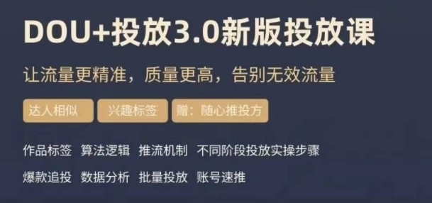 dou+豆荚投放实操课3.0新版，让流量更精准质量更高百度网盘