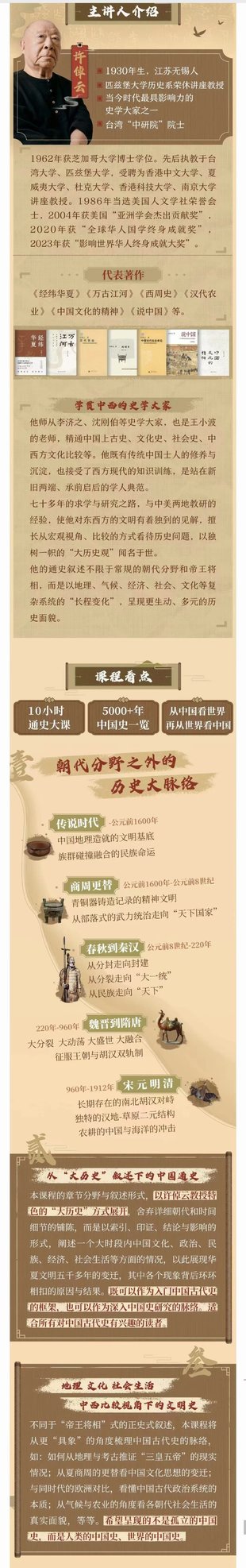 【热门完结】【B站】 《许倬云讲中国通史：五千年大格局》 ～不孤立的，呈现人类和世界的中国史