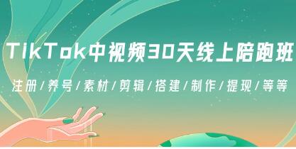 《TikTok中视频-30天线上陪跑班》注册/养号/素材/剪辑/搭建/制作/提现/等