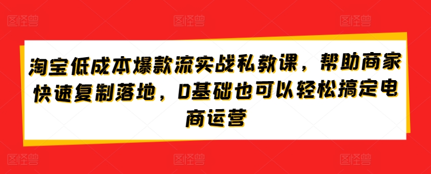 淘宝低成本爆款流实战私教课，帮助商家复制落地