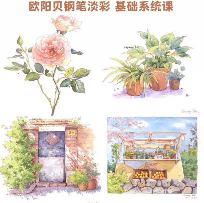 欧阳贝钢笔淡彩基础系统课2023年