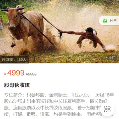 【只会炒股】原价4999元的《只会炒股2023年8-10月 股哥秋收班视频课程 共16视频》
