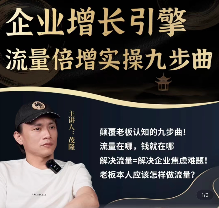 【茂隆】企业增长引擎流量倍增实操九步曲，一套课程帮你找到快速、简单、有效、可复制的获客+变现方式