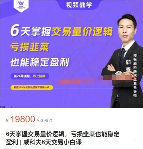 【郭睿】原价19800元的《6天掌握交易量价逻辑，亏损韭菜也能稳定盈利》插图