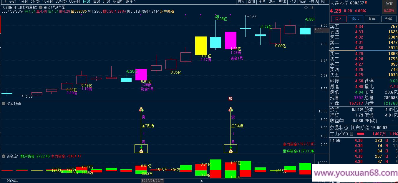 叶梵宸指标2024资金1号【每天盘中 主选①支】《无忧版》《K线追踪主散因果》
